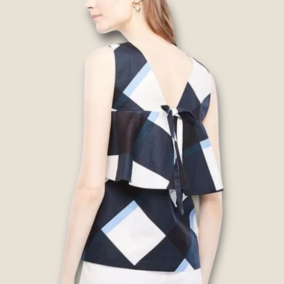 Ann Taylor Checkered Linen Cotton Sleeveless Top Black Combo SP NWOT - Picture 1 of 6